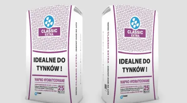Dwie torby wapna budowlanego Classic Extra, idealnego do tynków. Produkt wapno hydratyzowane, 25 kg.