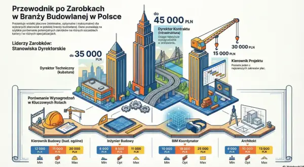 Ile zarabia kierownik budowy? W branży budowlanej widełki płacowe dla kierownika budowy wahają się od 12 000 do 20 000 PLN.
