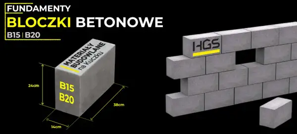 Bloczki betonowe HGS B15/B20: wymiary 38x24x14cm. Solidne fundamenty dla Twojego domu.